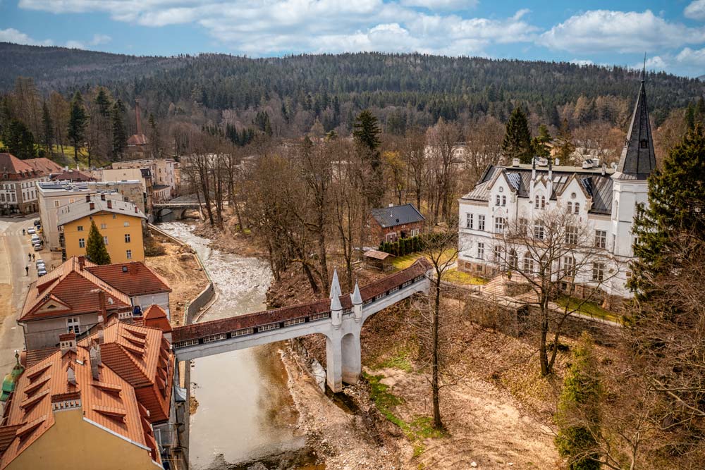 Kryty Most w Lądku Zdrój, widok z lotu ptaka